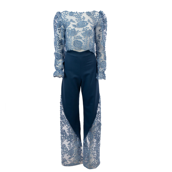 MYA COLLECTION Adelaide Παντελόνι Μπλέ Δαντέλα