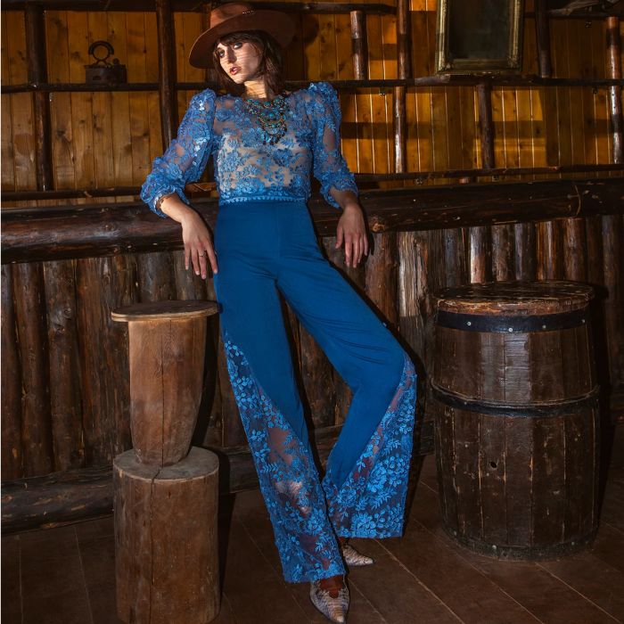 MYA COLLECTION Adelaide Παντελόνι Μπλέ Δαντέλα