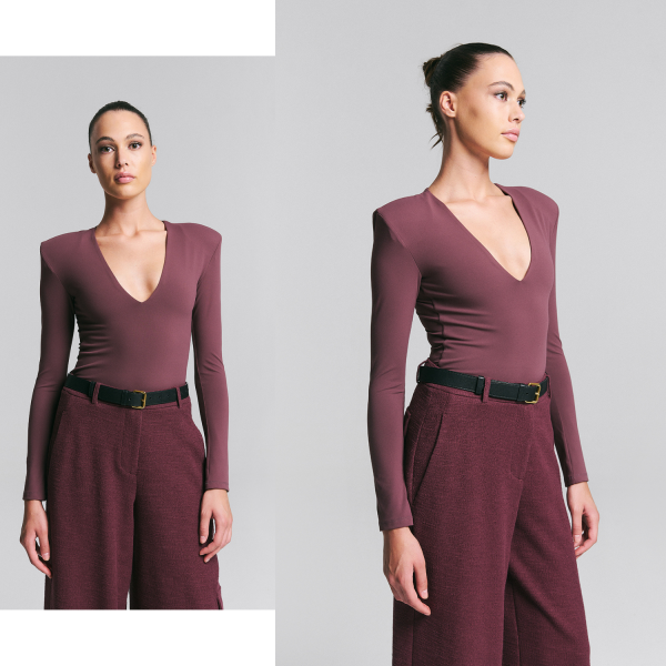 POPTOMETRY BURGUNDY PADDED BODYSUIT