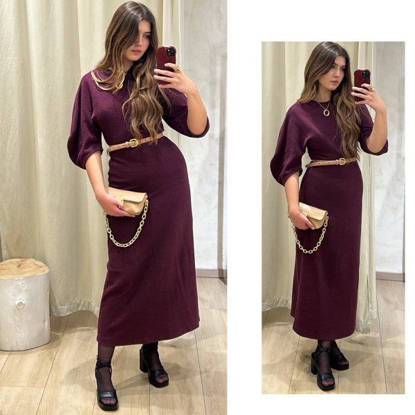 POPTOMETRY PUFF-SLEEVE COTTON DRESS BURGUNDY