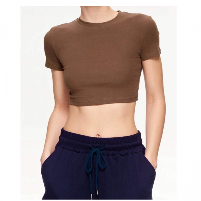 LUMINA  brown cotton cropped t-shirt 